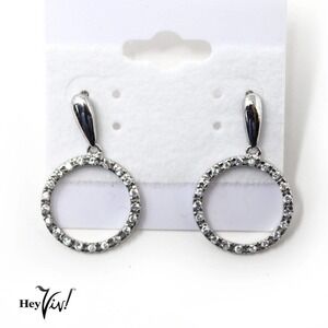 Vintage 80s Dangle Rhinestone Hoop Pierced Earrings New/Old Store Stock -Hey Viv